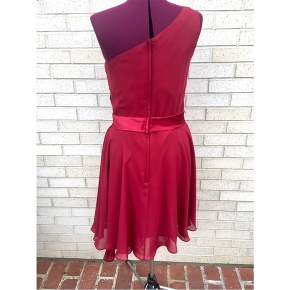 Christina Wu Red Cranberry Claret Dress One Shoulder Bridesmaid High-low Holiday - Picture 3 of 8